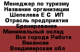 Менеджер по туризму › Название организации ­ Шепелева Е.С, ИП › Отрасль предприятия ­ Бронирование › Минимальный оклад ­ 30 000 - Все города Работа » Вакансии   . Владимирская обл.,Радужный г.